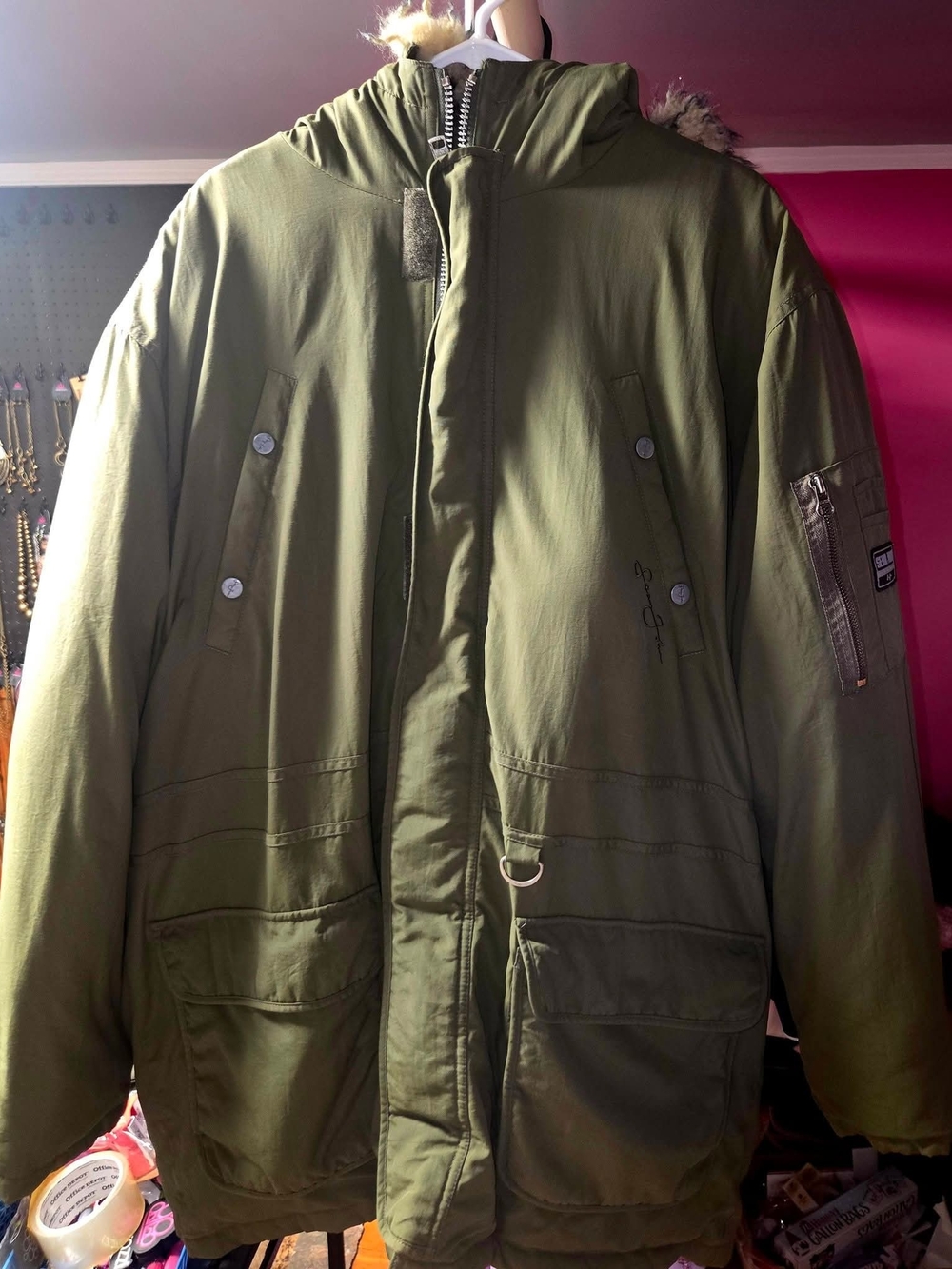 Sean John Olive Green Military Field Hooded Parka Jacket